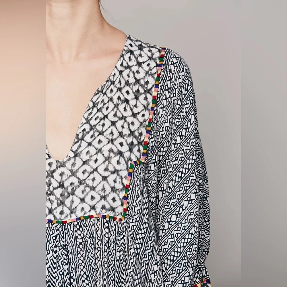 Free People FP ONE Mixed‎ Print Boho Tunic Mini Swing Dress XS